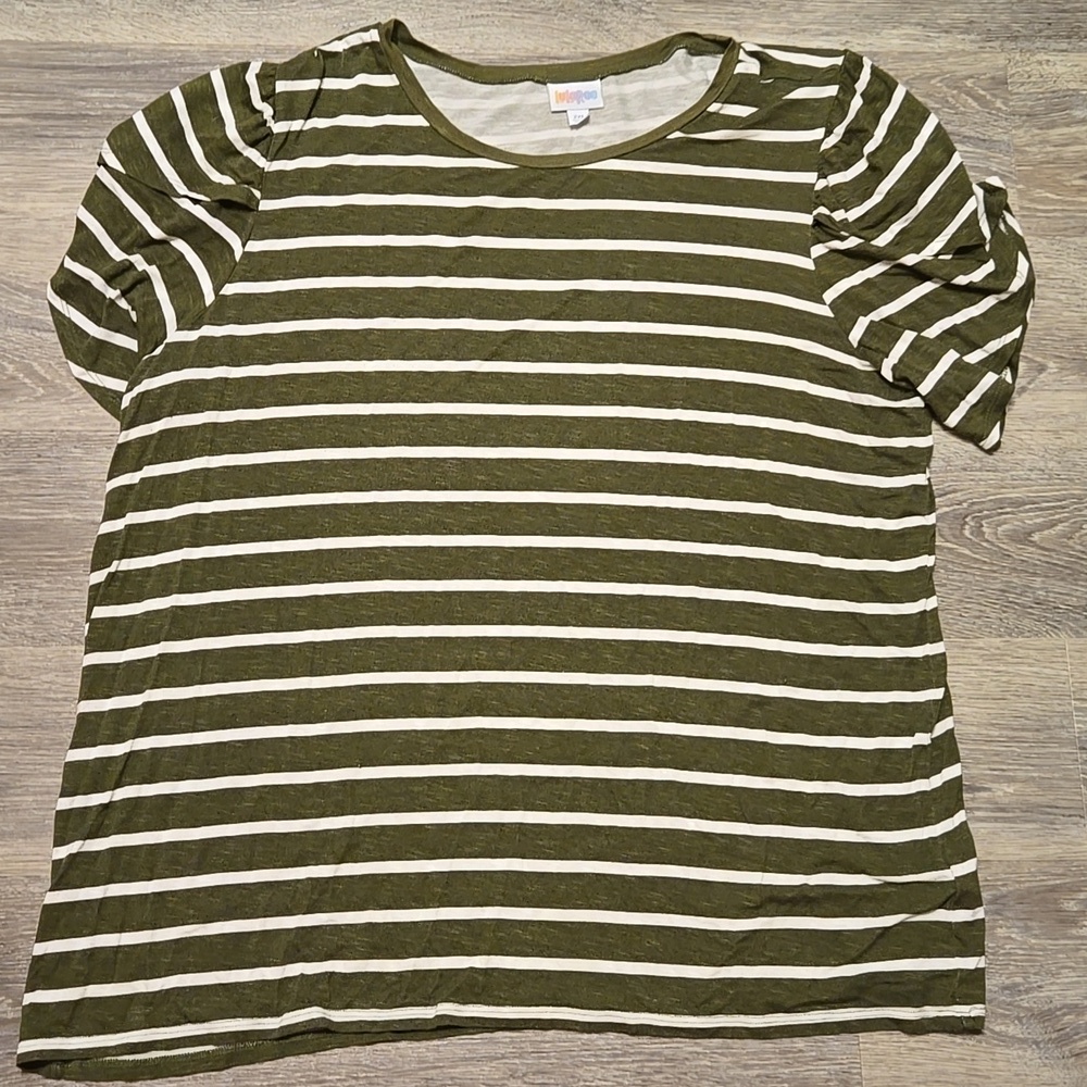 Lularoe Green Striped Olive Top 2X